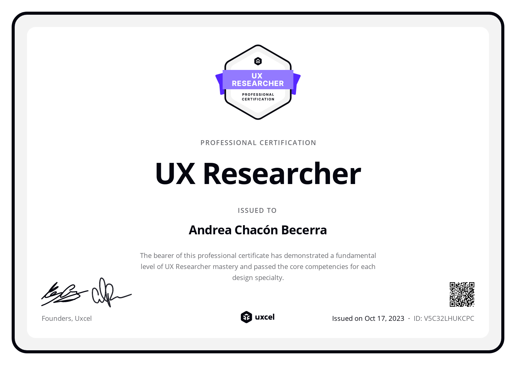 Andrea Chacón Becerra's certificate